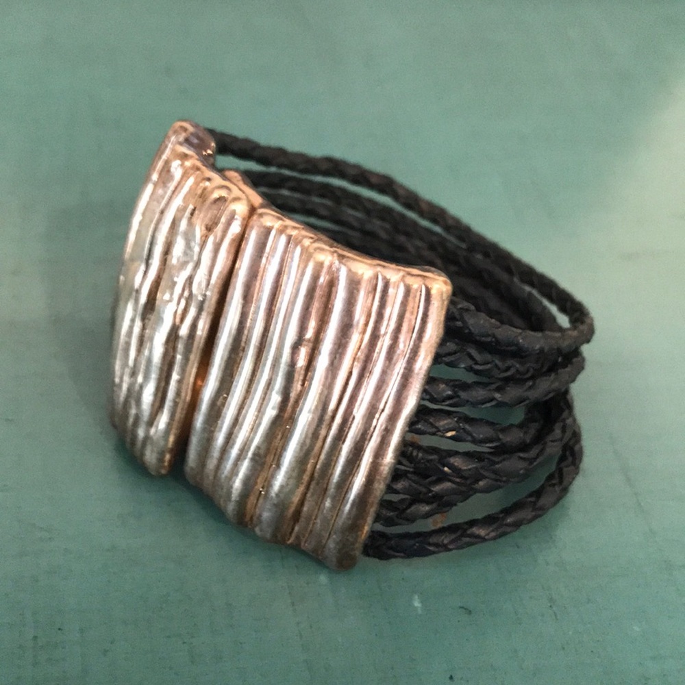 Silver and leather bangle